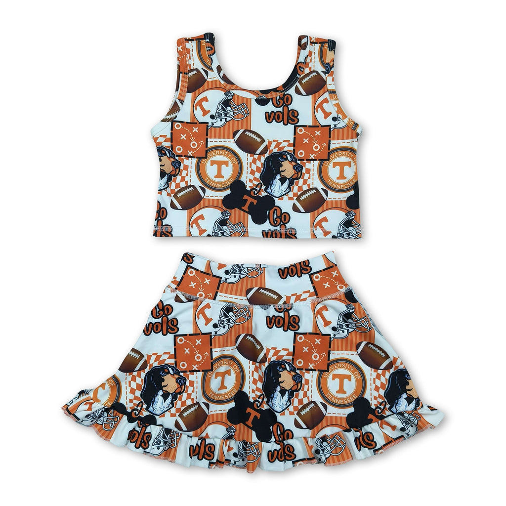 Mini Rodeo Girls Dog Football Sleeveless Top & Skirt Activewear Set