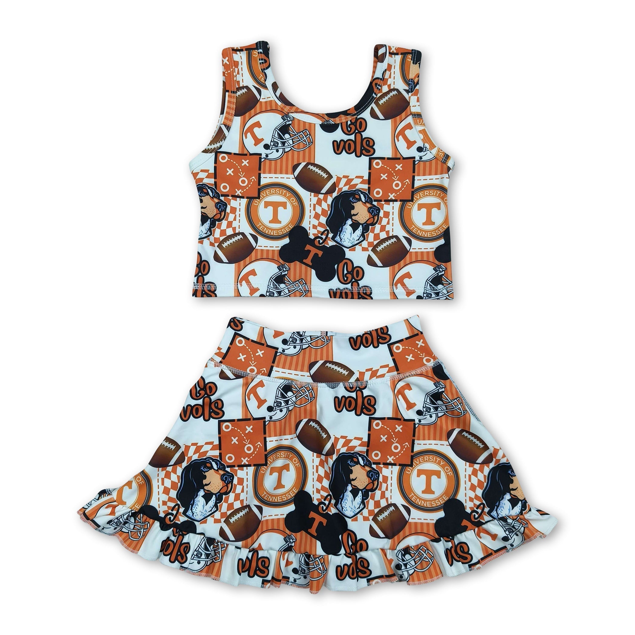 Mini Rodeo Girls Dog Football Sleeveless Top & Skirt Activewear Set