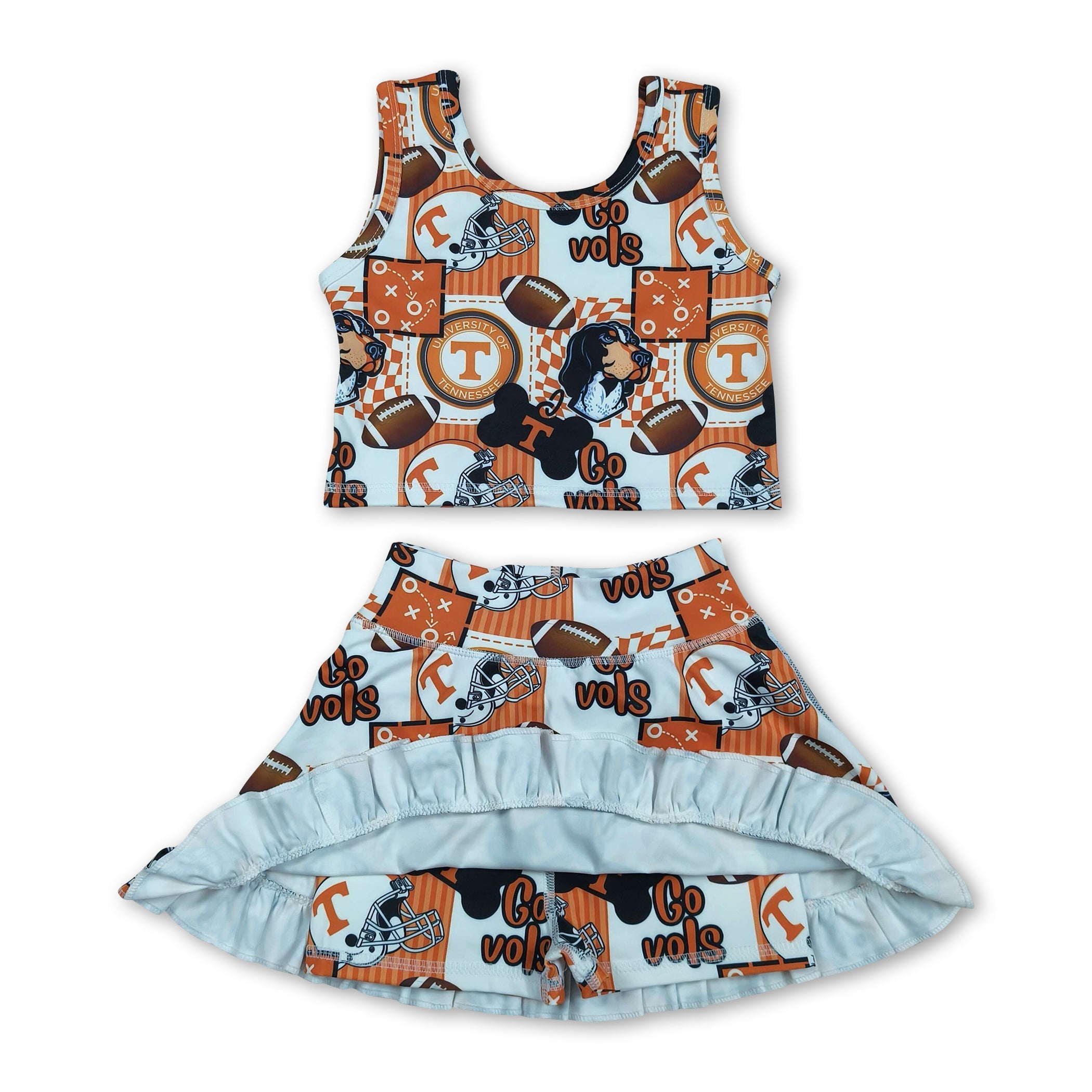 Mini Rodeo Girls Dog Football Sleeveless Top & Skirt Activewear Set