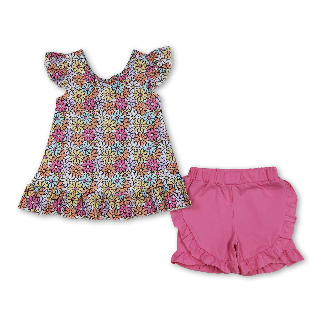 Floral Flutter Sleeve Top & Ruffle Shorts Set