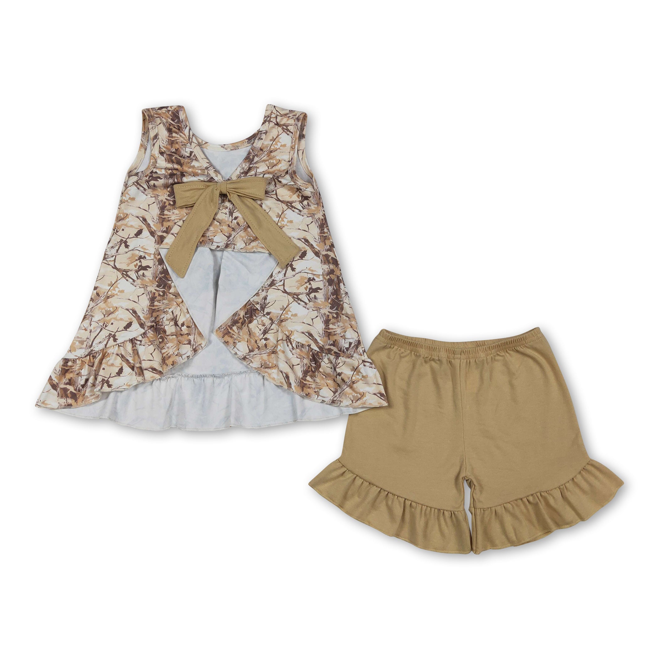 Mini Rodeo Girls Sleeveless Leaves Camo Top & Ruffle Shorts Set