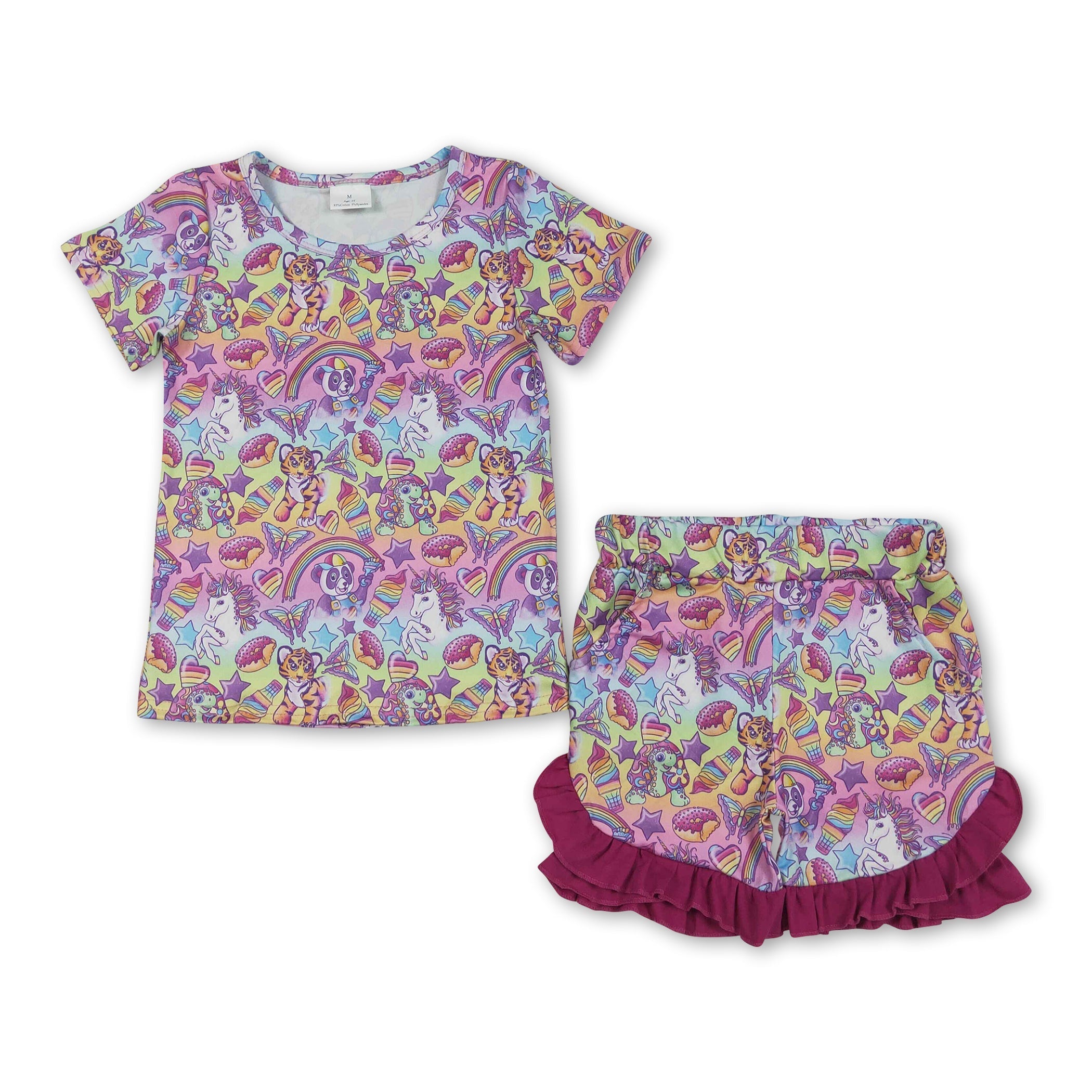 Mini Rodeo Girls Tiger Unicorn Donut Short Sleeve Top & Shorts Set