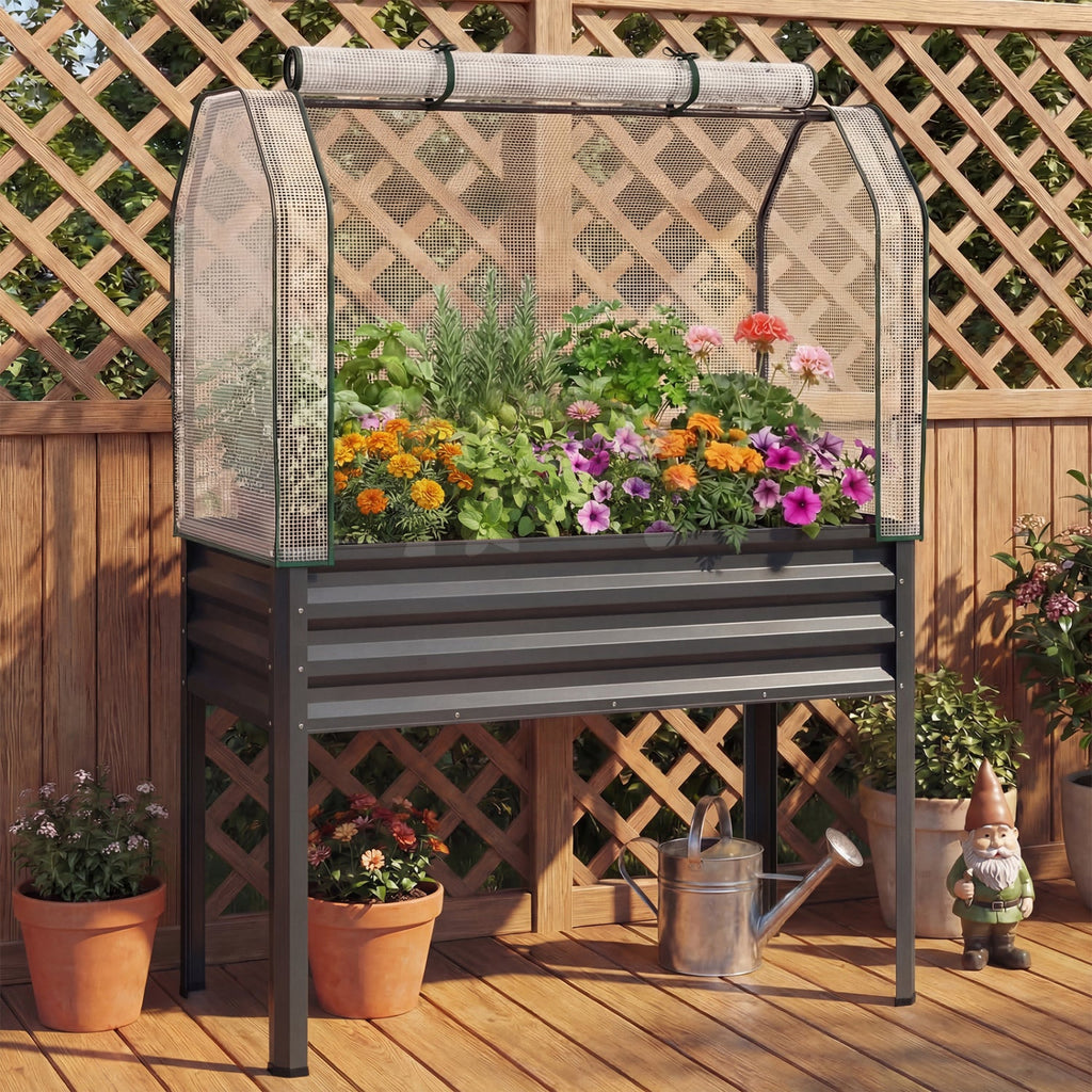 Galvanized Raised Garden Bed with Greenhouse Cover