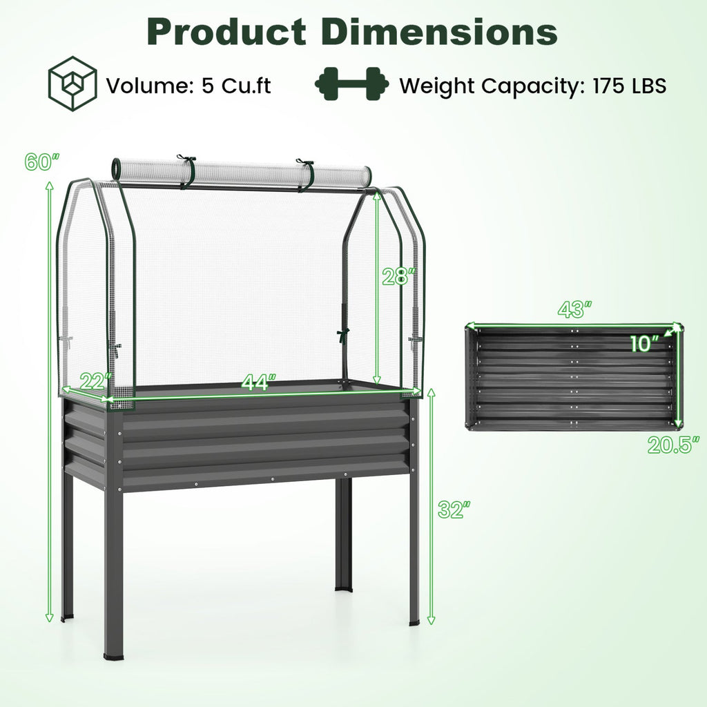 Galvanized Raised Garden Bed with Greenhouse Cover
