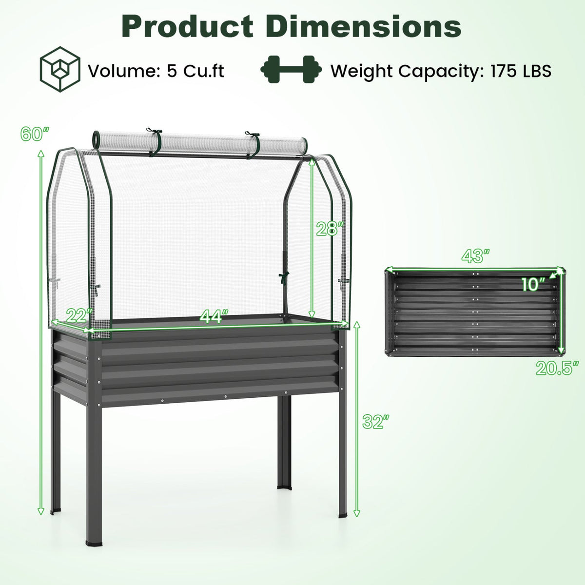 Galvanized Raised Garden Bed with Greenhouse Cover