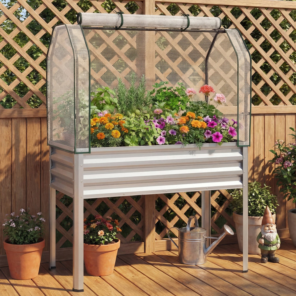 Galvanized Raised Garden Bed with Greenhouse Cover