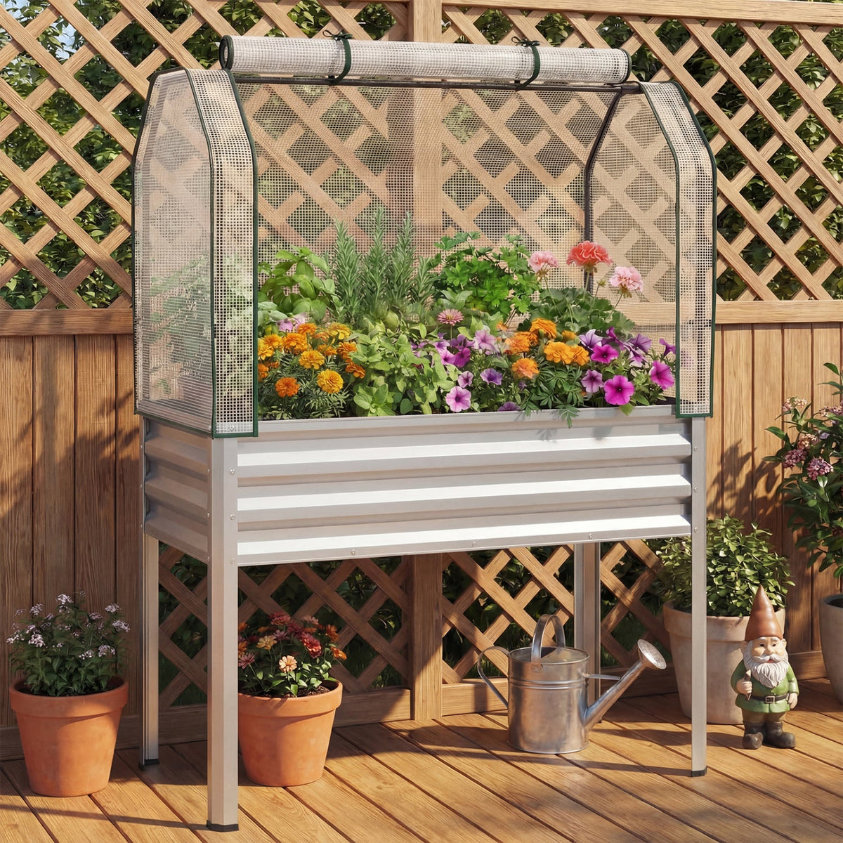 Galvanized Raised Garden Bed with Greenhouse Cover