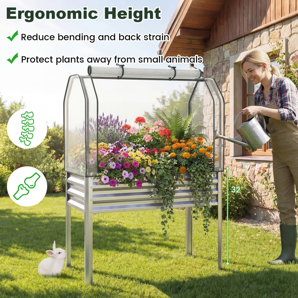 Galvanized Raised Garden Bed with Greenhouse Cover