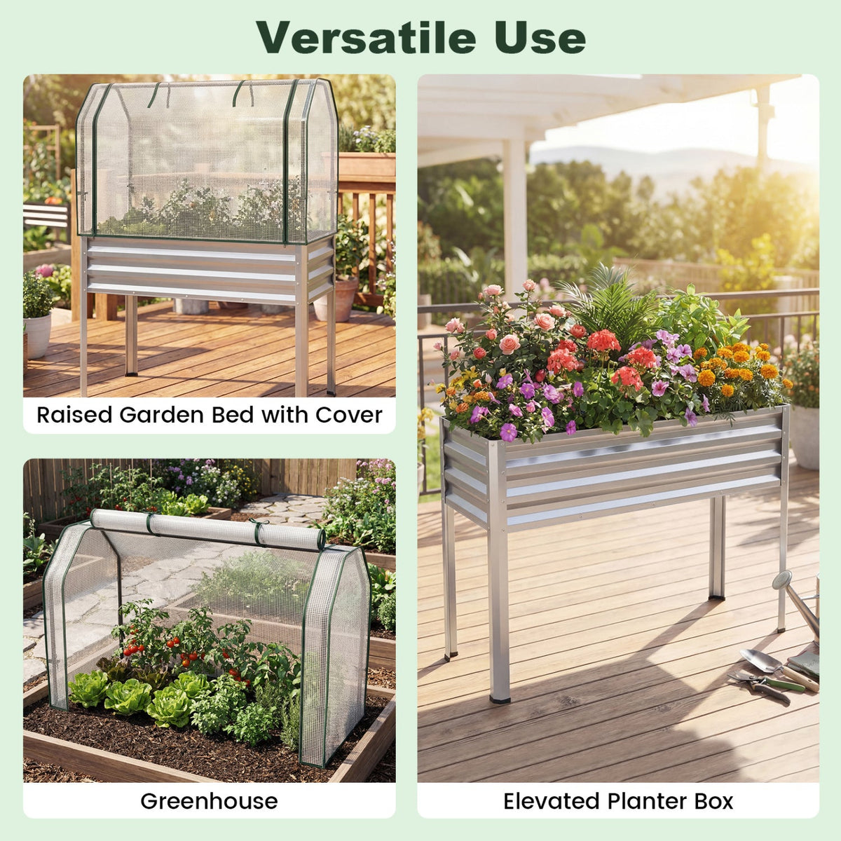 Galvanized Raised Garden Bed with Greenhouse Cover
