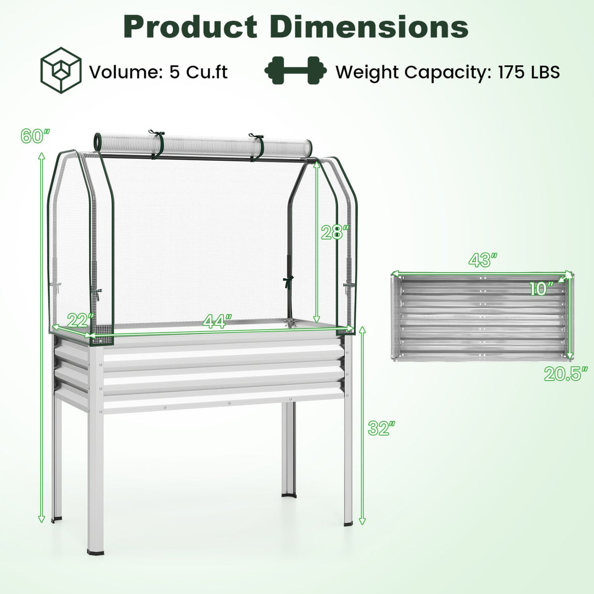 Galvanized Raised Garden Bed with Greenhouse Cover