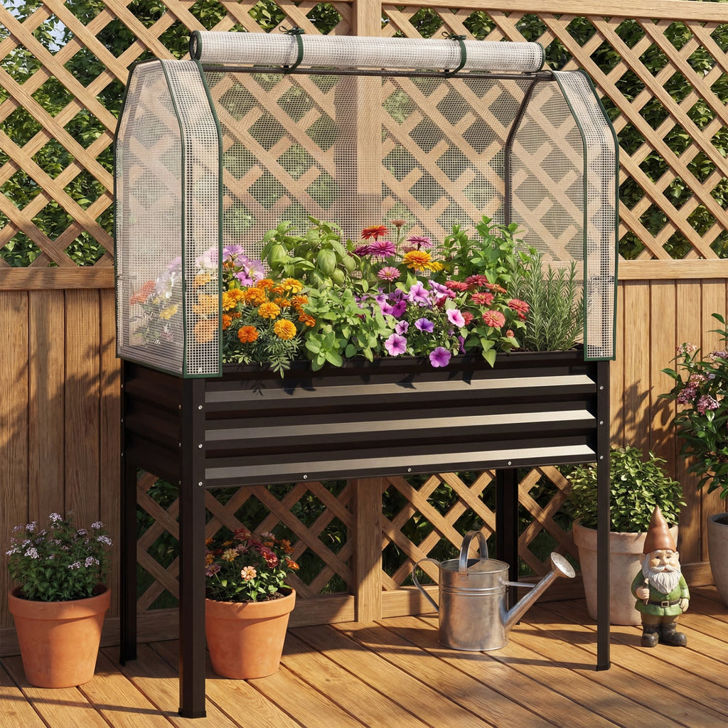 Galvanized Raised Garden Bed with Greenhouse Cover