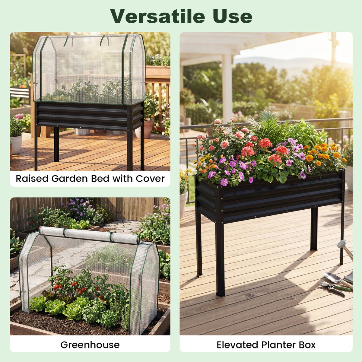 Galvanized Raised Garden Bed with Greenhouse Cover