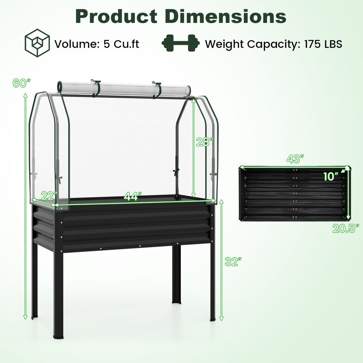 Galvanized Raised Garden Bed with Greenhouse Cover