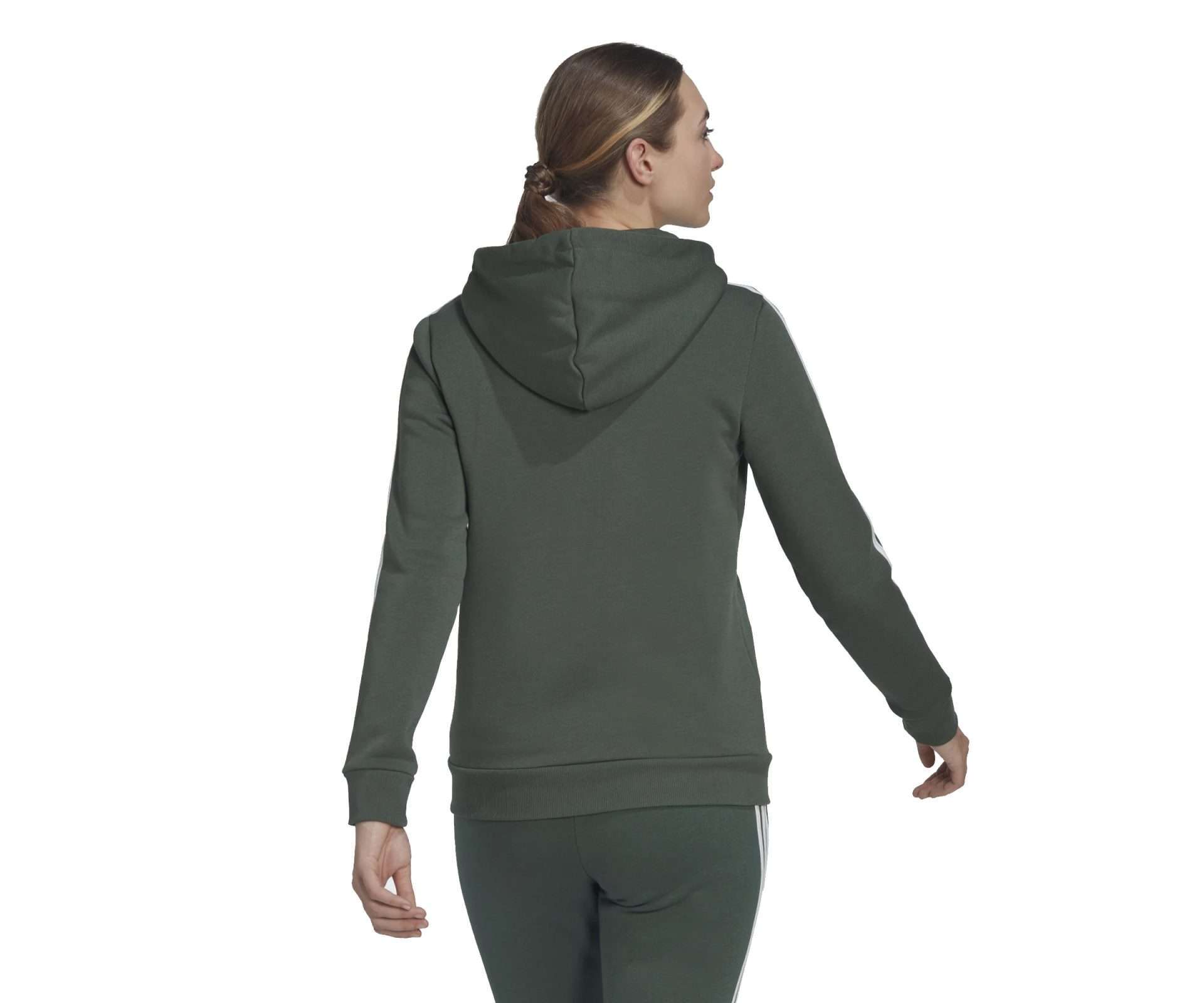 adidas Women's Essentials Fleece 3-Stripes Full-Zip Hoodie - Green Oxide / White