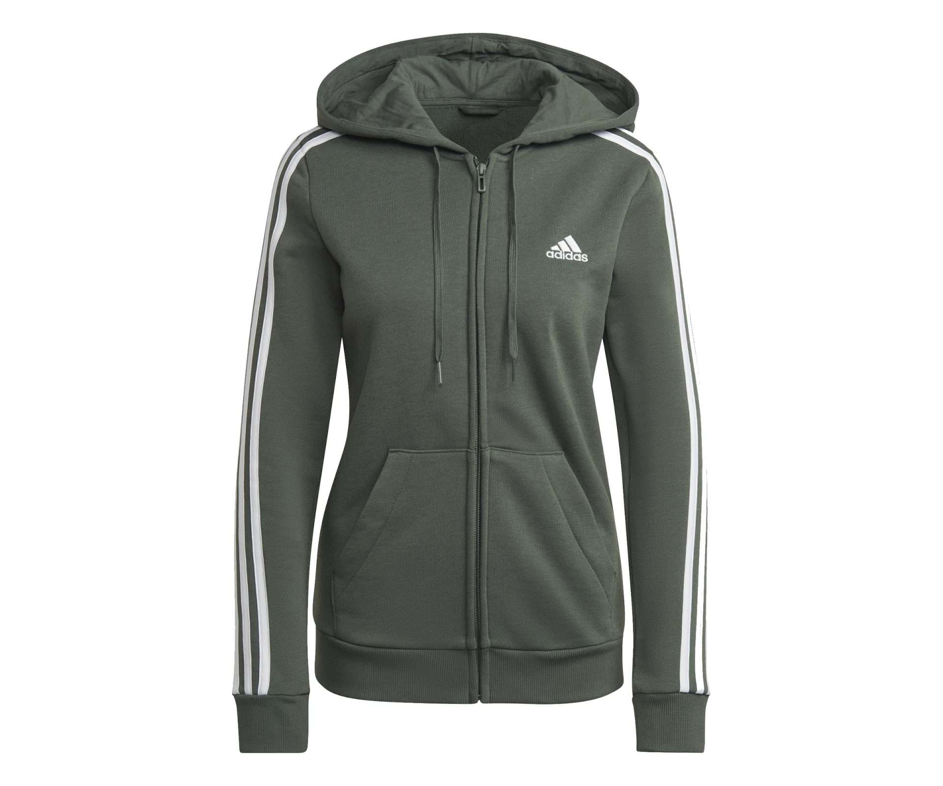 adidas Women's Essentials Fleece 3-Stripes Full-Zip Hoodie - Green Oxide / White