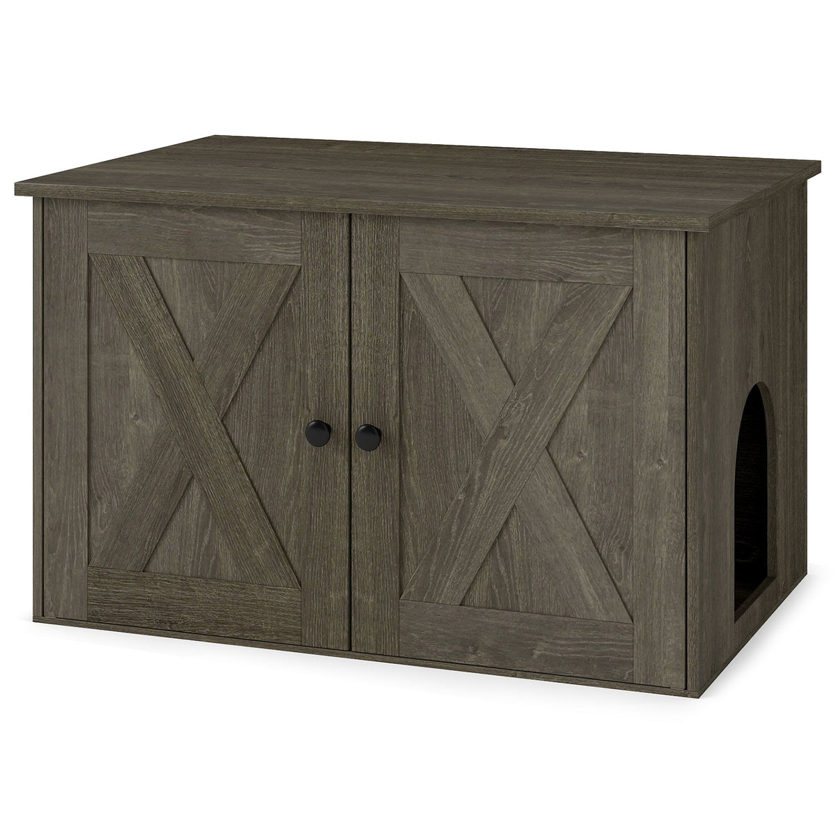 Hidden Cat Litter Box Enclosure Cabinet with Barn Doors