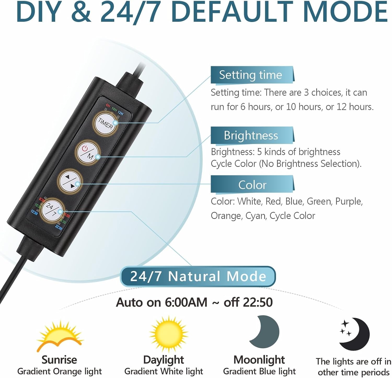 Hygger Clip-On Aquarium LED Light – 24/7 Timer | 7 Colors | 12W or 14W | 7–20" Tanks