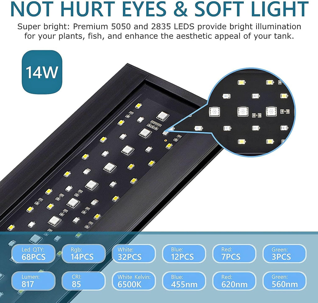 Hygger Clip-On Aquarium LED Light – 24/7 Timer | 7 Colors | 12W or 14W | 7–20" Tanks