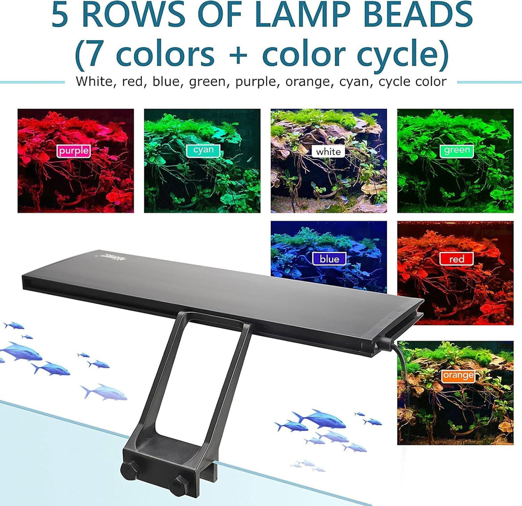 Hygger Clip-On Aquarium LED Light – 24/7 Timer | 7 Colors | 12W or 14W | 7–20" Tanks