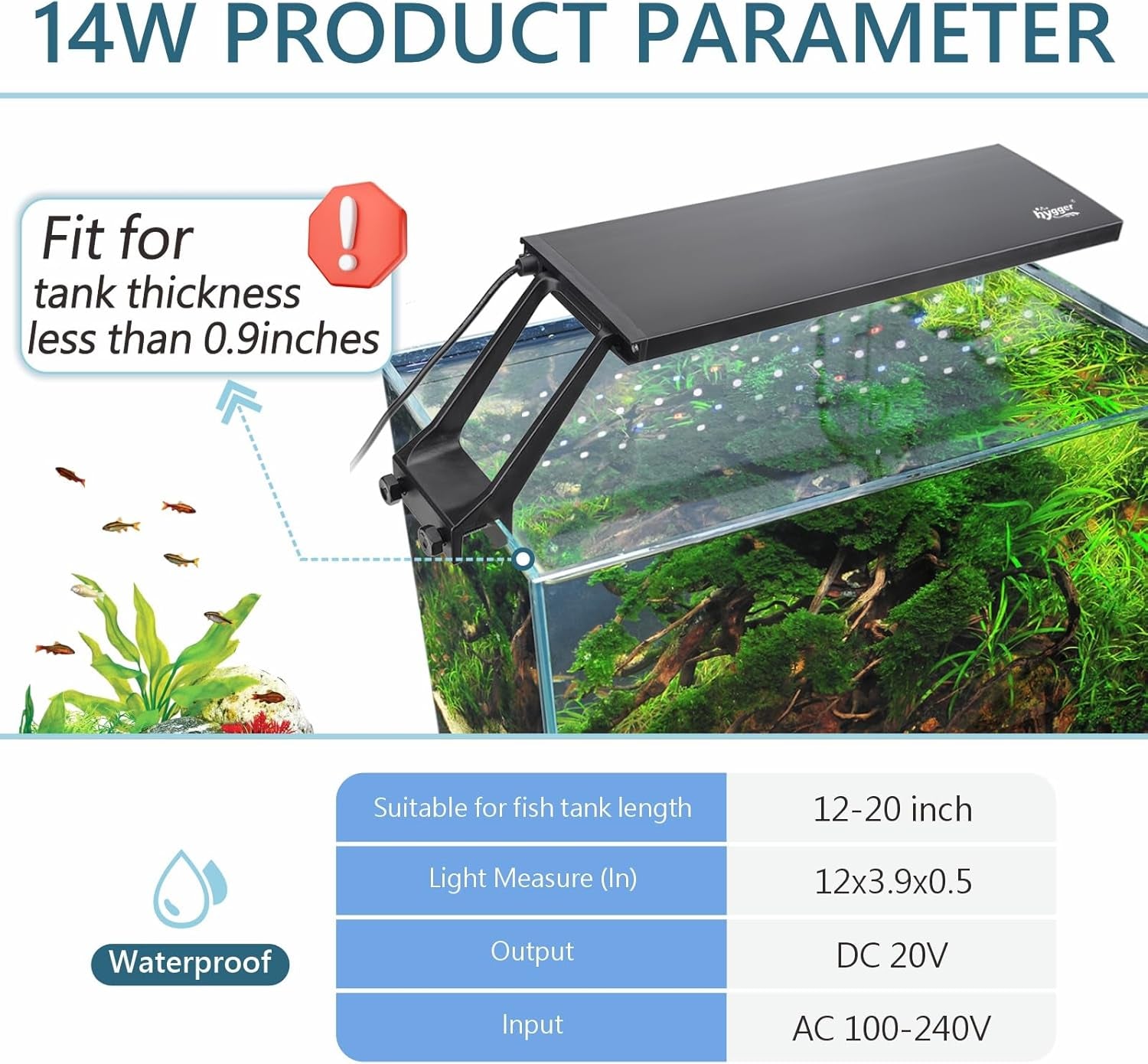 Hygger Clip-On Aquarium LED Light – 24/7 Timer | 7 Colors | 12W or 14W | 7–20" Tanks