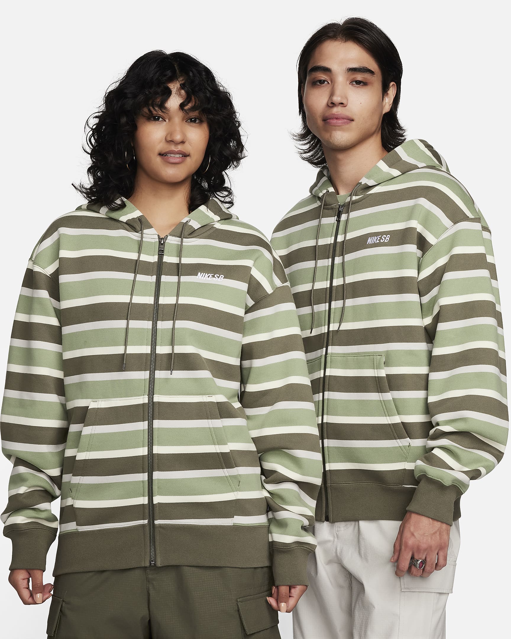 Nike SB Full-Zip Fleece Skate Hoodie – Olive/Green Stripe