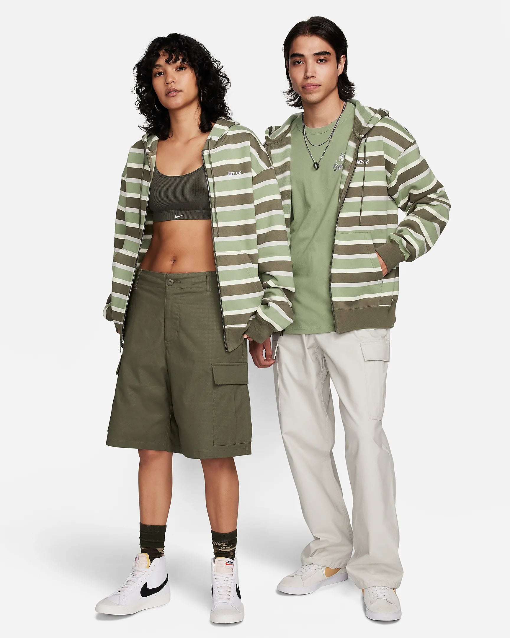 Nike SB Full-Zip Fleece Skate Hoodie – Olive/Green Stripe