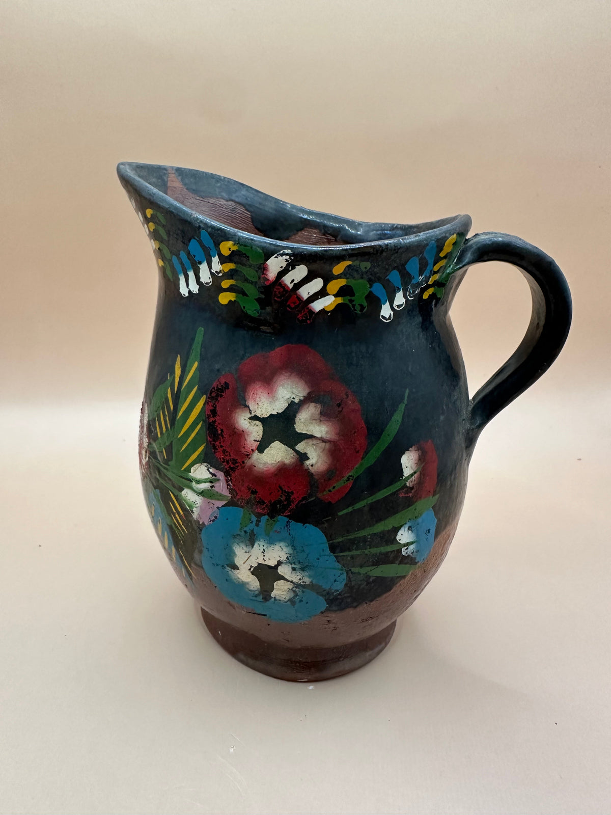 Vintage Mexican Folk Art Ceramic Pitcher