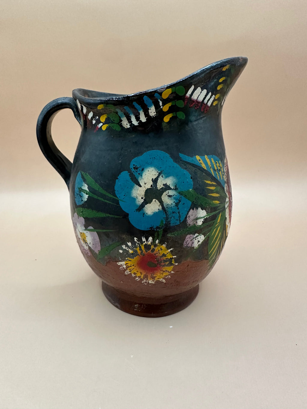 Vintage Mexican Folk Art Ceramic Pitcher