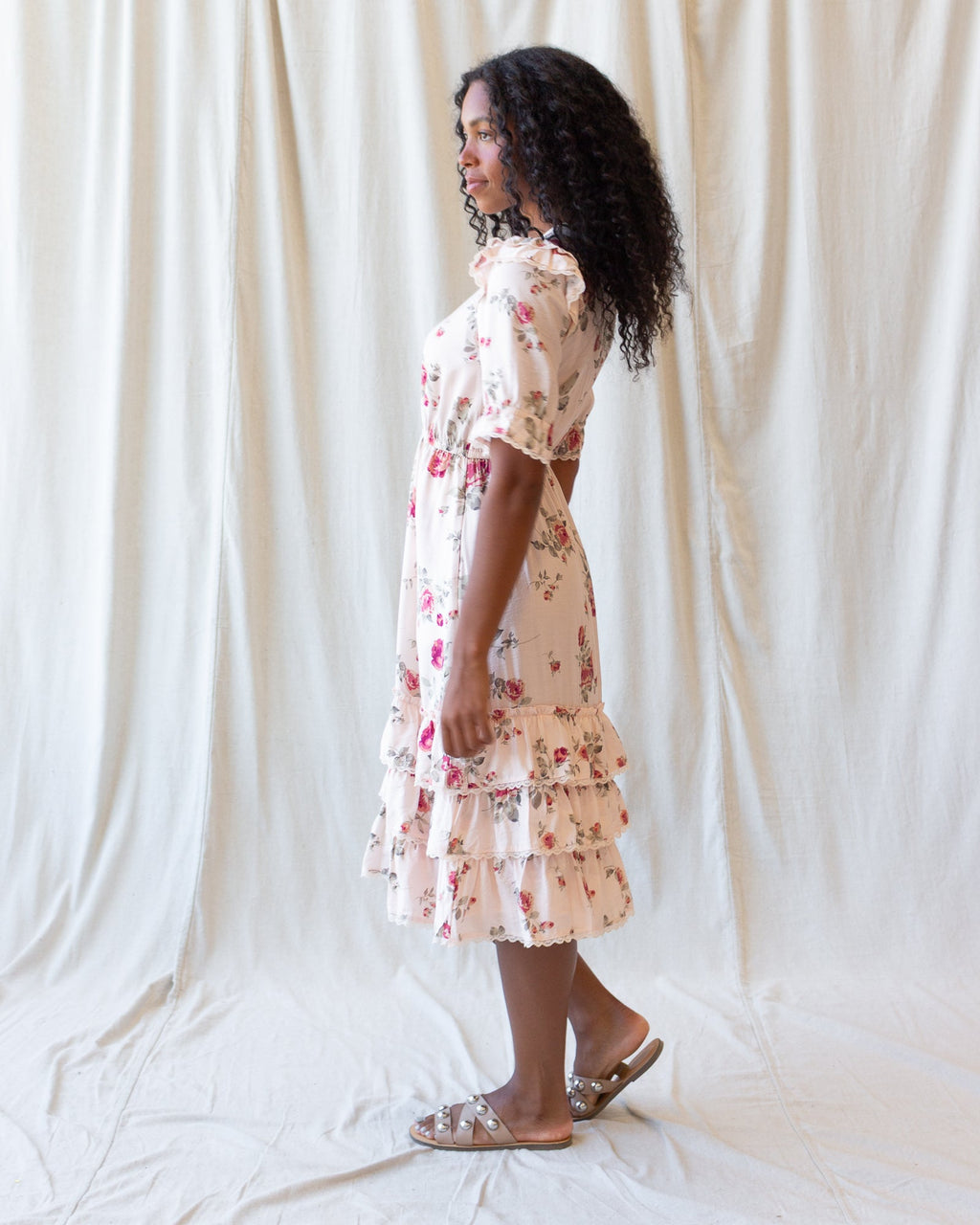 Vintage Romance Dress — Lace-Trim Tiered Midi