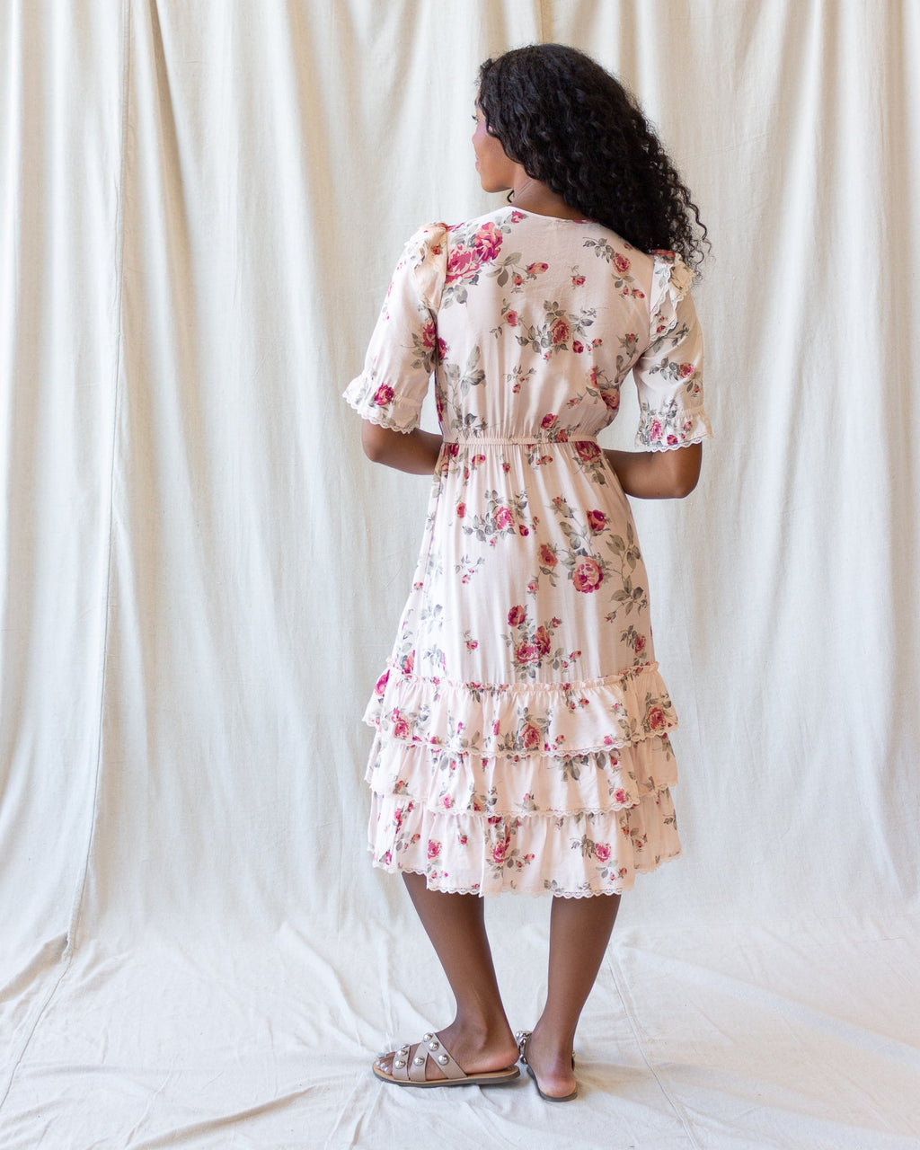Vintage Romance Dress — Lace-Trim Tiered Midi