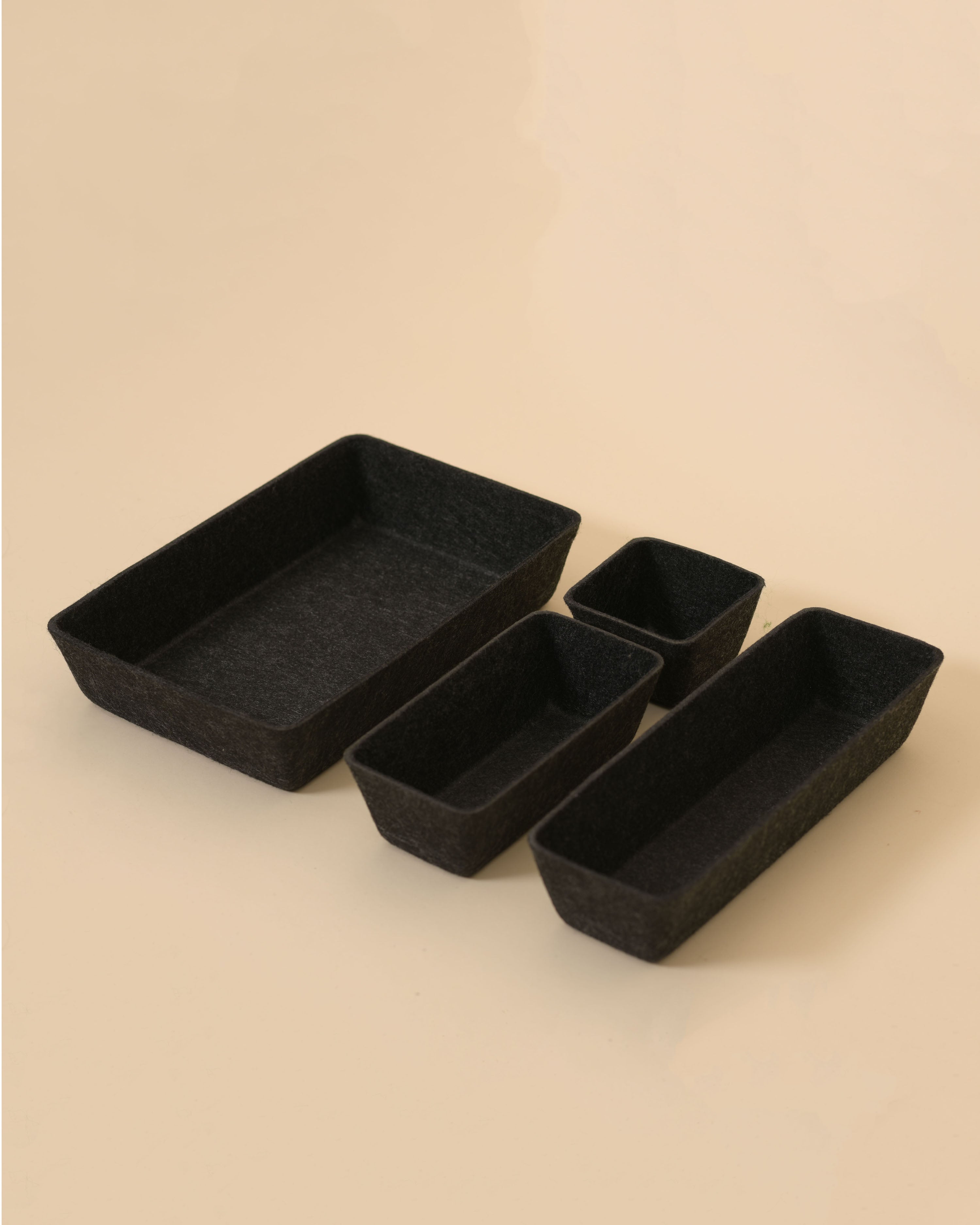 SortJoy Felt Drawer Organizer Set | 4-Piece Modular Storage, Carbon & Stone