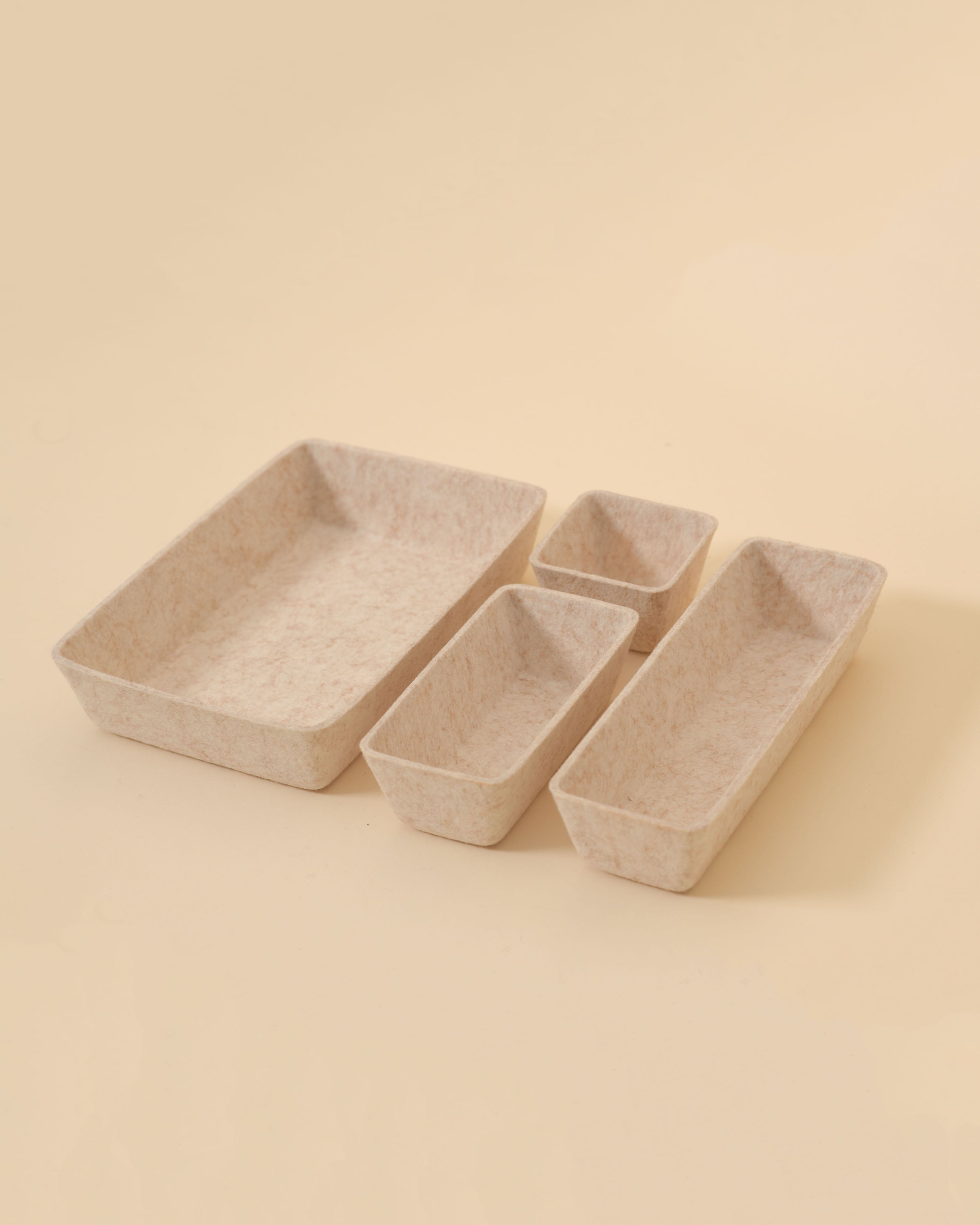 SortJoy Felt Drawer Organizer Set | 4-Piece Modular Storage, Carbon & Stone