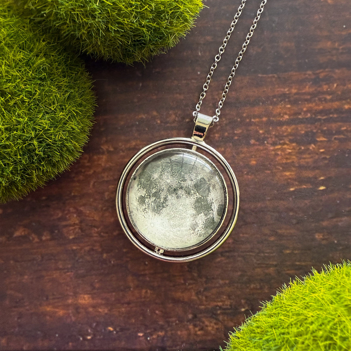 Full Moon Spinning Fidget Pendant Necklace