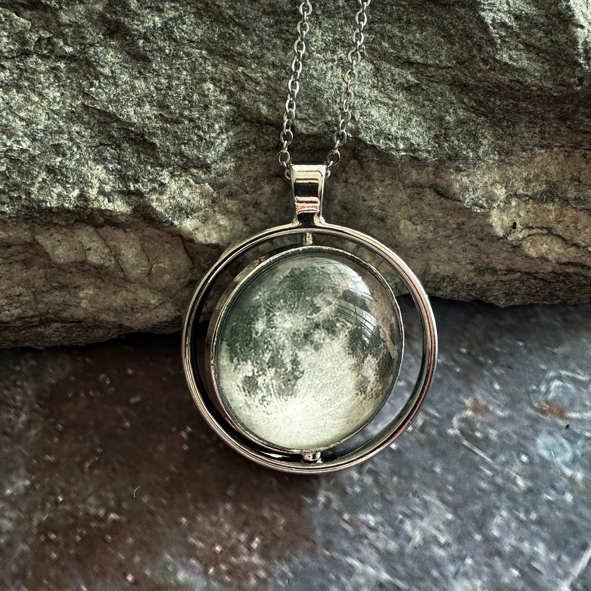 Full Moon Spinning Fidget Pendant Necklace