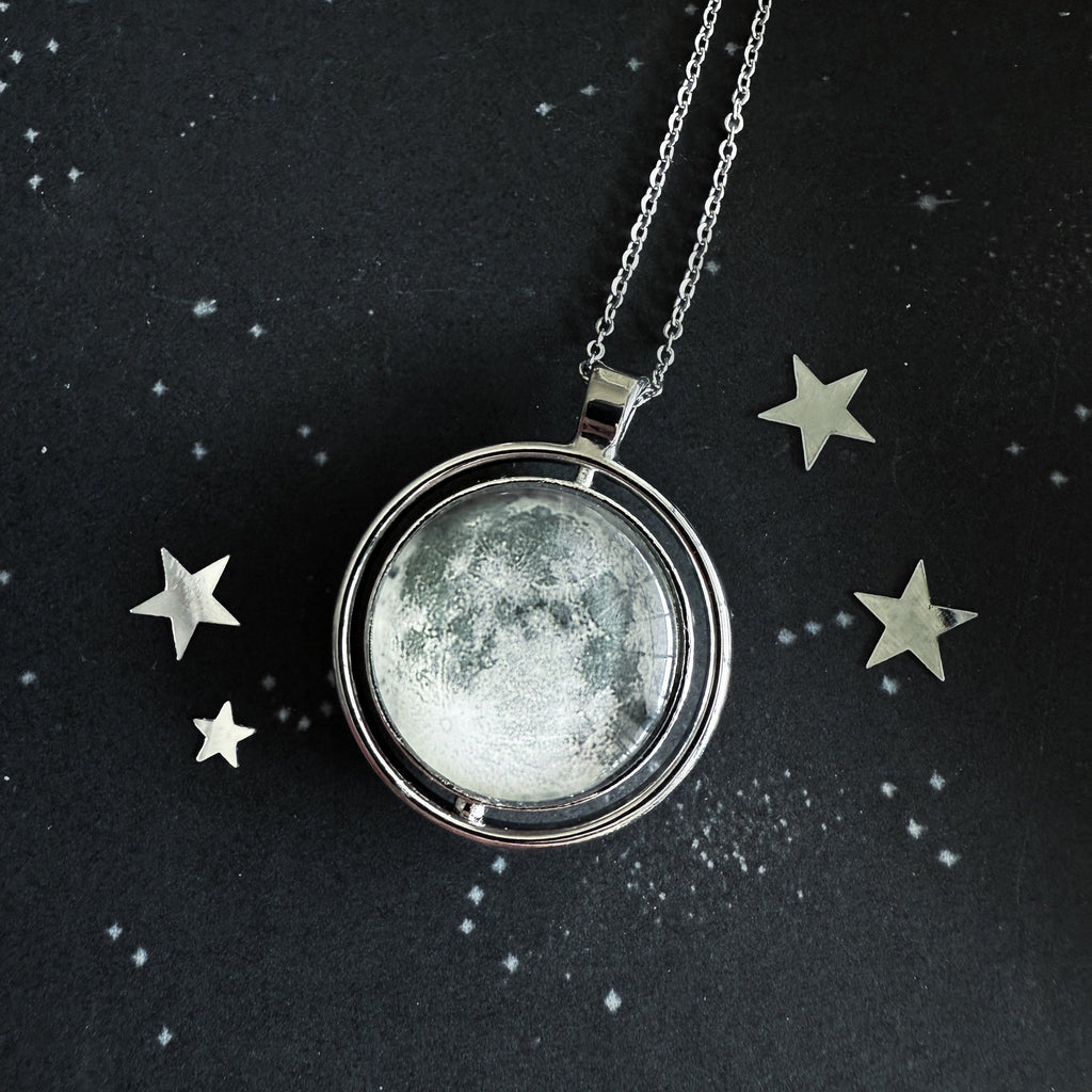 Full Moon Spinning Fidget Pendant Necklace