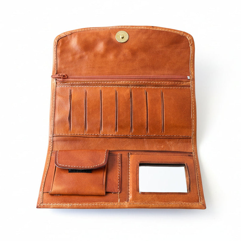 Ladies Leather Western Wallet – Hand-Tooled Floral Bifold | Tan
