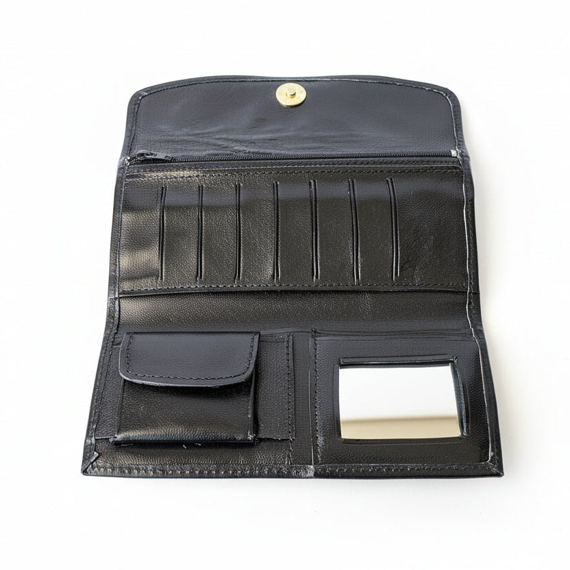 Ladies Leather Western Wallet – Hand-Tooled Floral Bifold | Black
