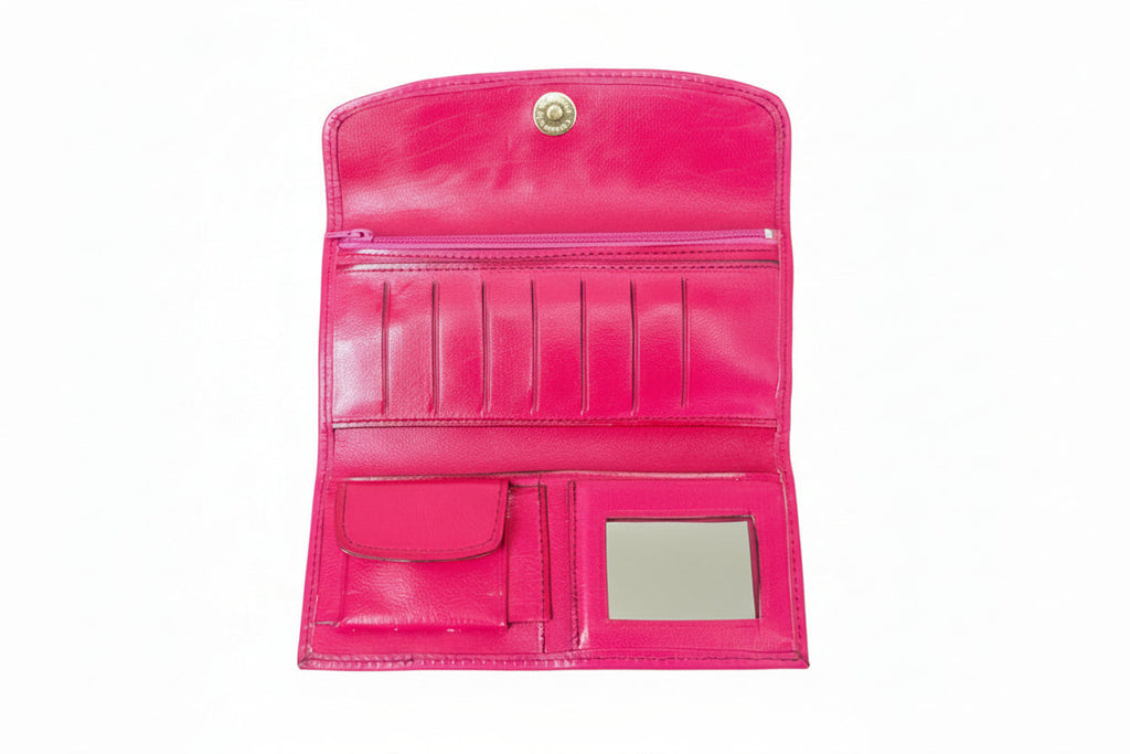 Hand-Tooled Leather Western Wallet – Pink Floral Bifold Clutch, Handcrafted in Mexico