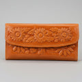 Hand-Tooled Tan Floral Leather Western Wallet