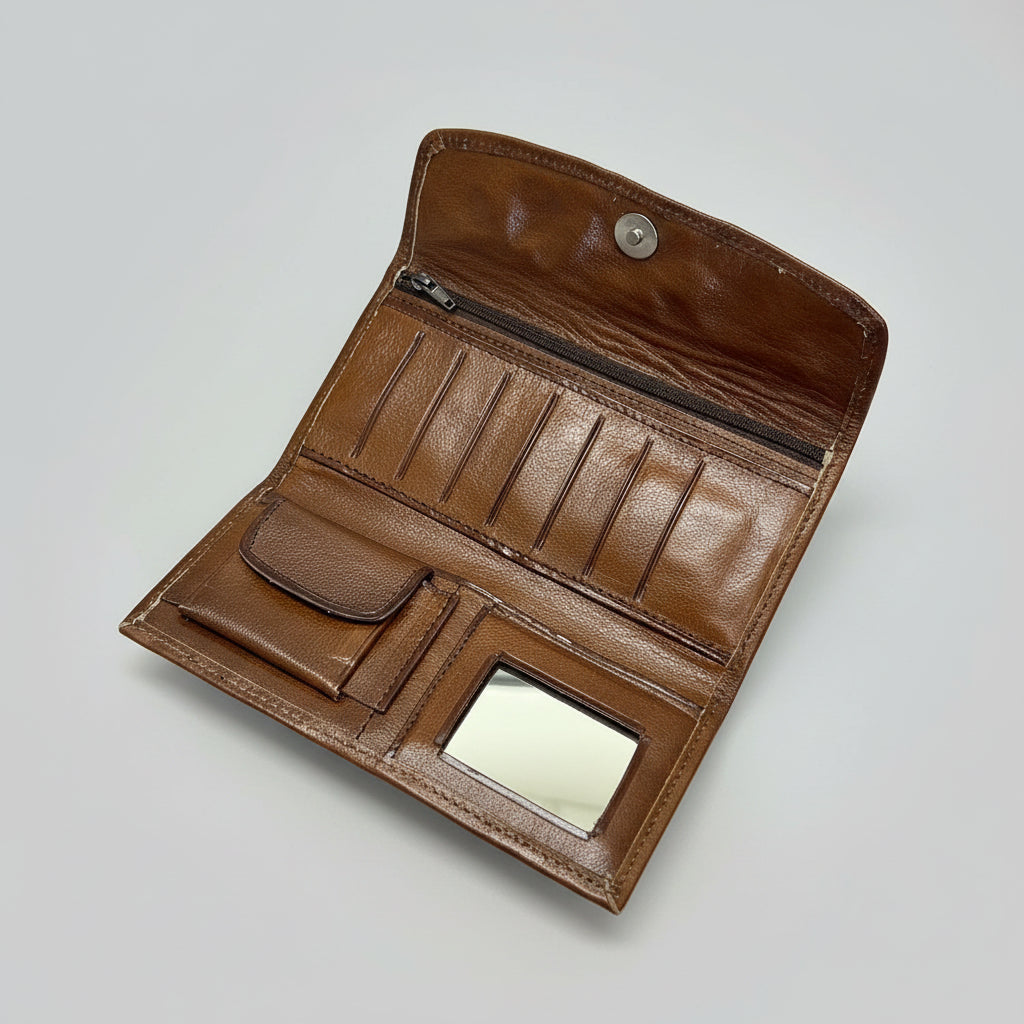 Ladies Leather Western Wallet – Hand-Tooled Floral Bifold | Dark Brown