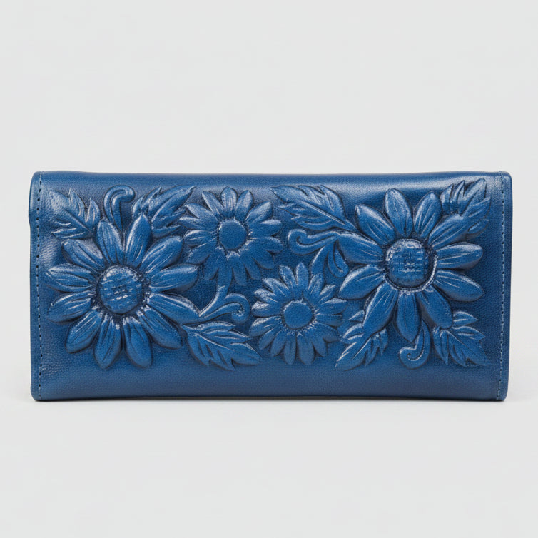 Ladies Leather Western Wallet – Hand-Tooled Floral Bifold