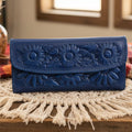 Hand-Tooled Blue Floral Leather Western Wallet