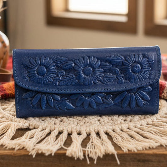 Ladies Leather Western Wallet – Hand-Tooled Floral Bifold