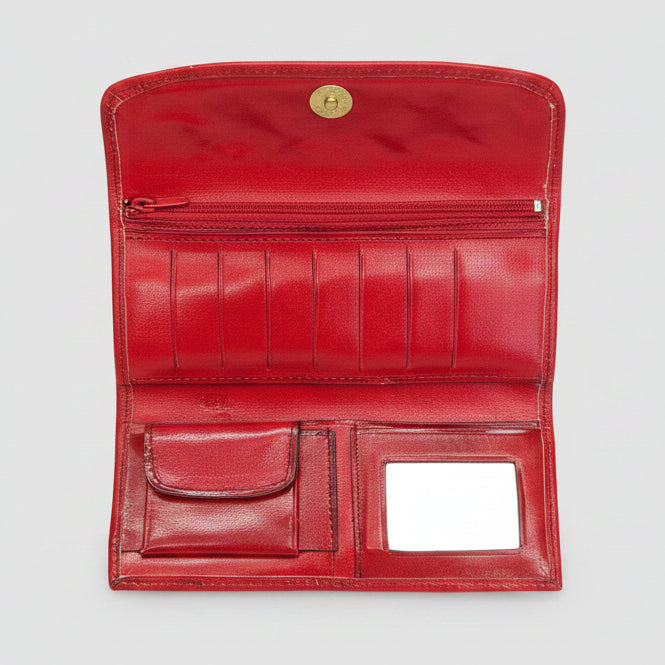 Hand-Tooled Leather Western Wallet – Red Floral Bifold Clutch, Handcrafted in Mexico