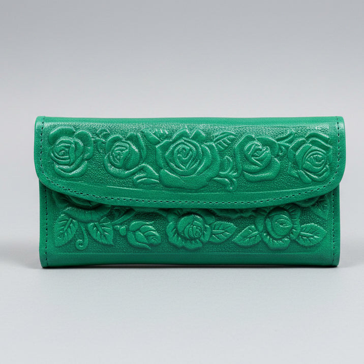 Hand-Tooled Leather Western Wallet – Floral Bifold Clutch, Handcrafted in Mexico
