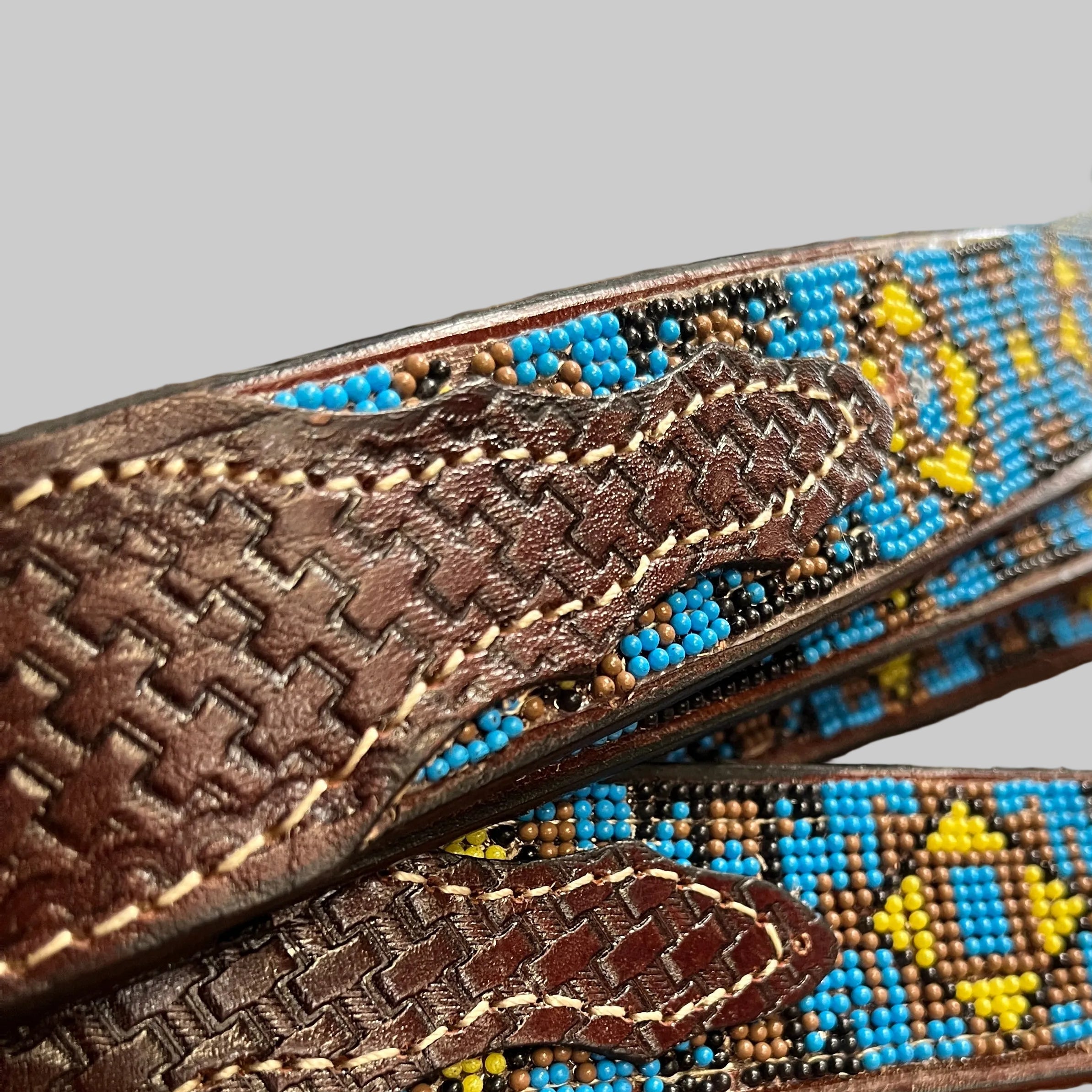 Hand-Tooled Leather Western Belt – Turquoise Aztec Diamond, Handcrafted in Mexico