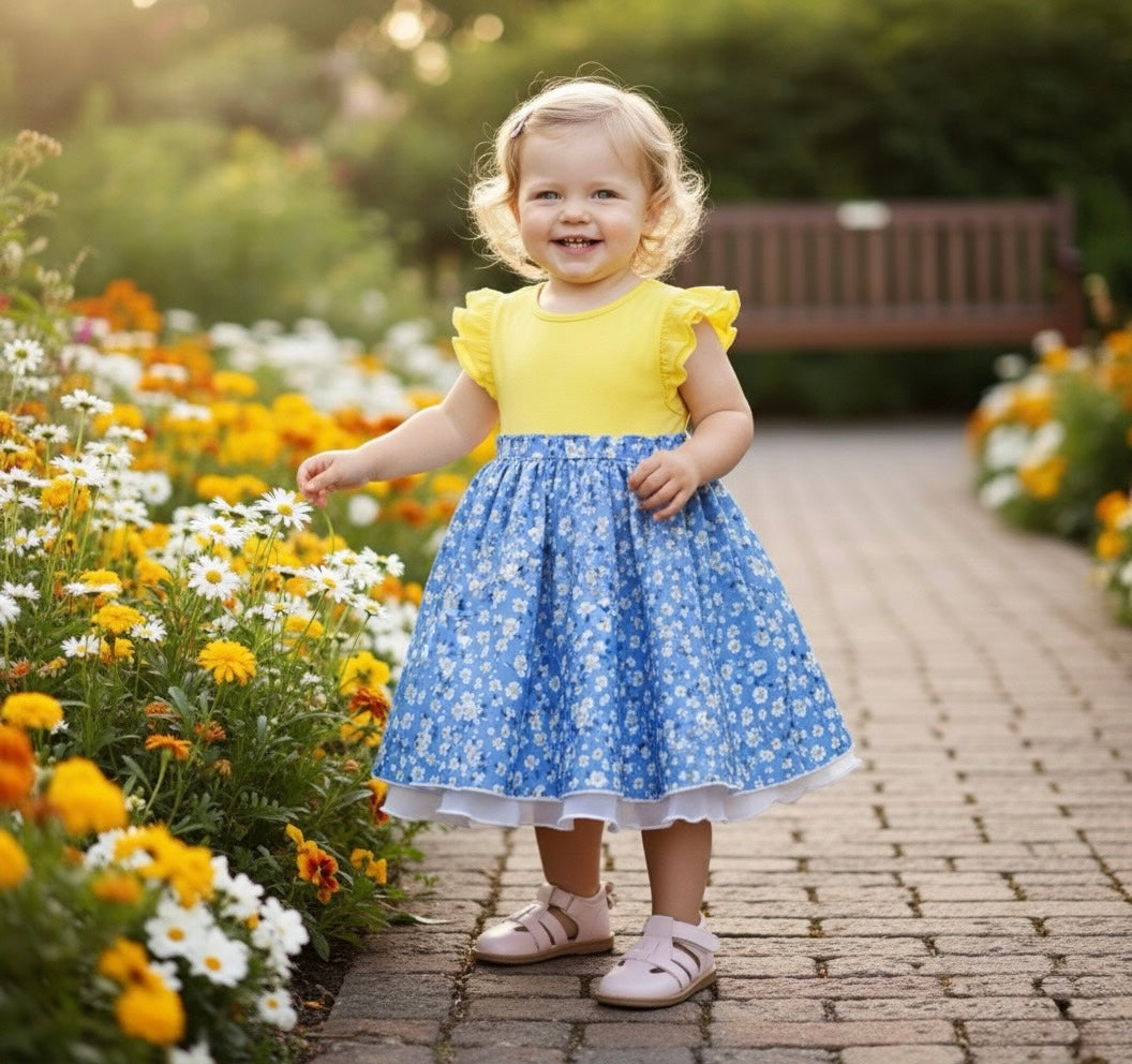 Girls' Cotton Ruffle Dress – Bright Blossom Toddler Summer Dress (1T–5T)