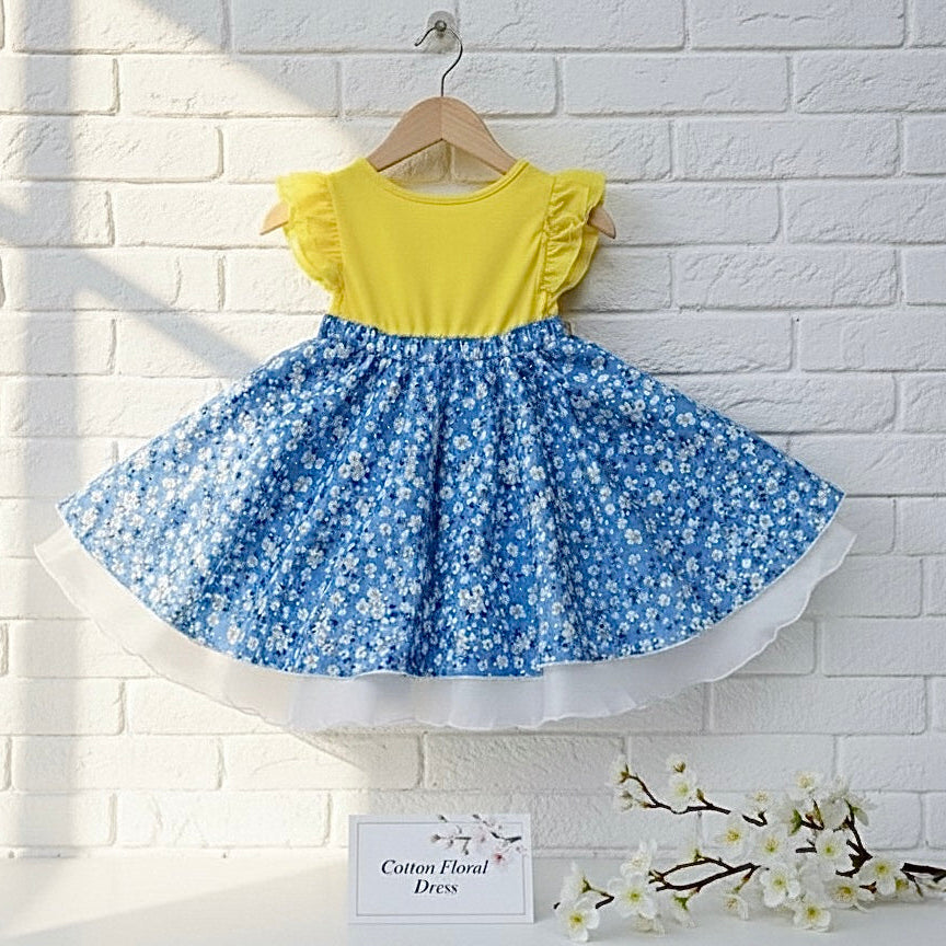 Girls' Cotton Ruffle Dress – Bright Blossom Toddler Summer Dress (1T–5T)
