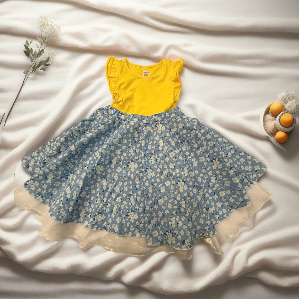 Girls' Cotton Ruffle Dress – Bright Blossom Toddler Summer Dress (1T–5T)