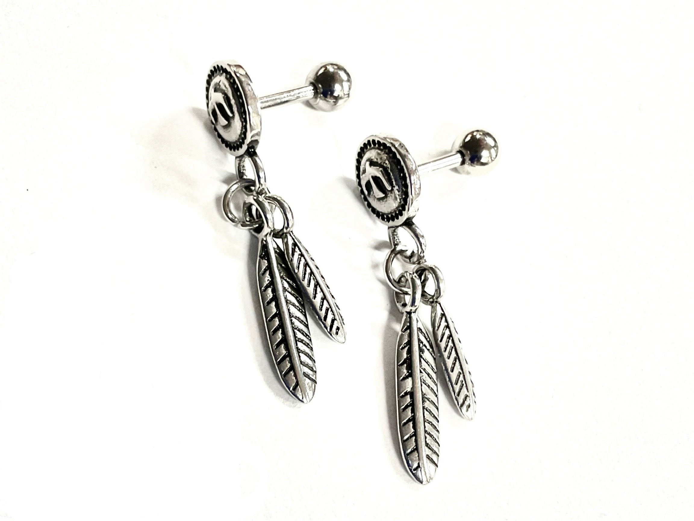 Saint Michaels Double Feather & Eagle Dangle Earrings – Silver Screw Back